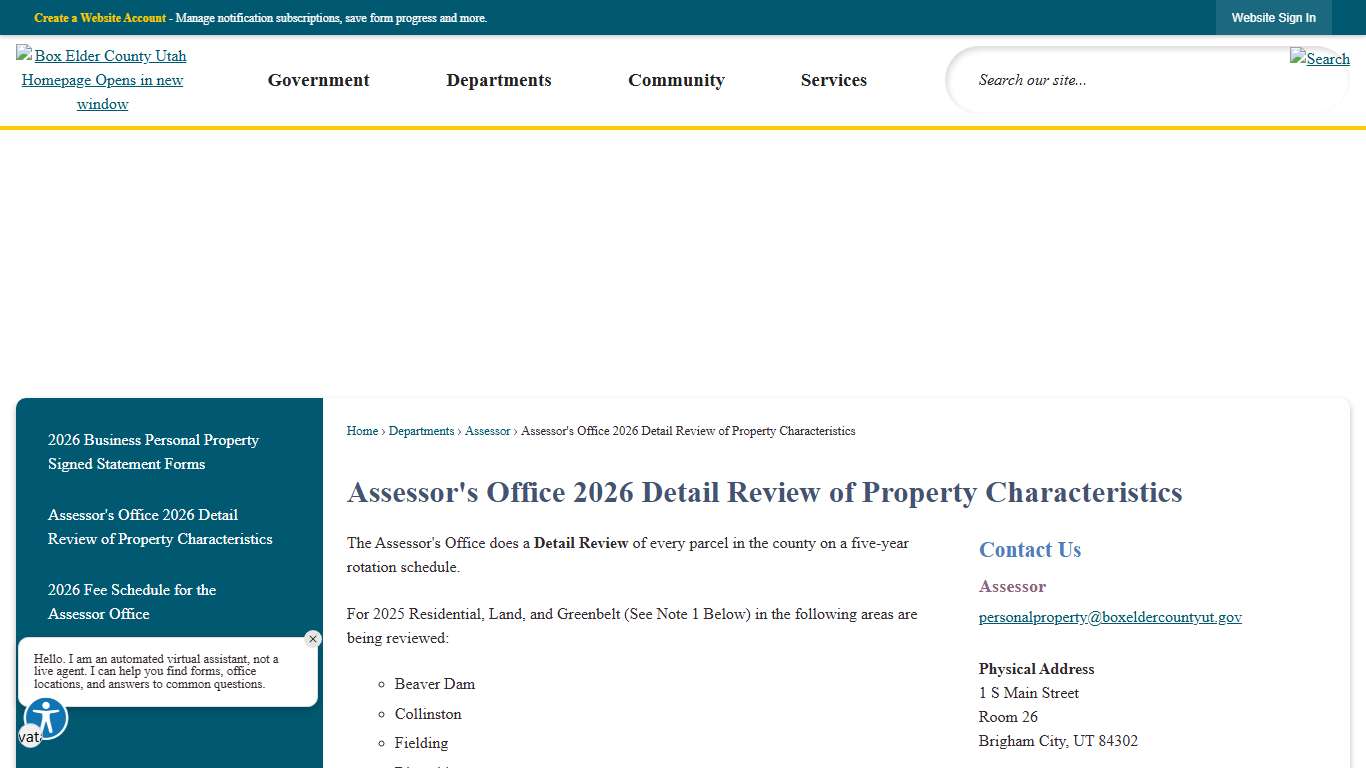 Assessor's Office 2026 Detail Review of Property Characteristics Box Elder County, UT